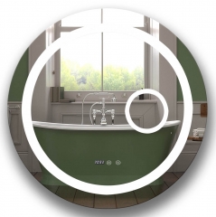  Oglinda rotunda Relax LED 70-3-L cu lupa, functie dezaburire, ceas digital, Led Touch 